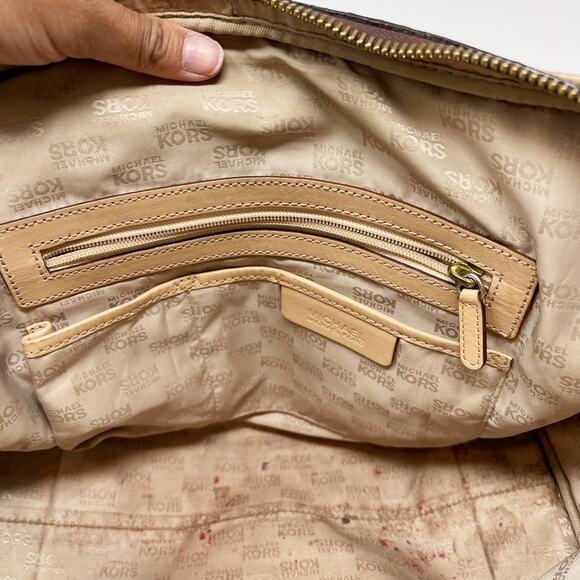 Michael Kors Brown Ultra Distressed Satchel Leather Bag Zip Top Crossbody Strap - Picture 12 of 16